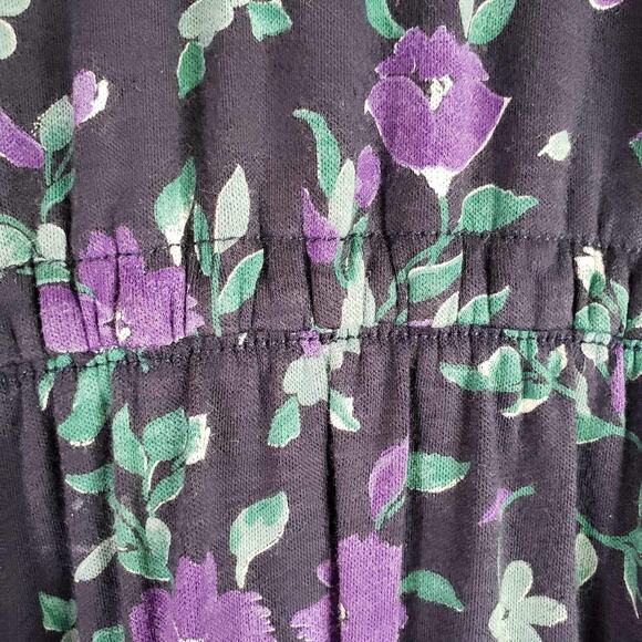 LL Bean Maxi Dress Modest Womens Size Large Floral Black Cotton Farmhouse - Picture 5 of 9